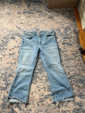 MOTHER Lil Insider Crop Jeans Blessing In Disguise Light Wash Raw Hem Size 31